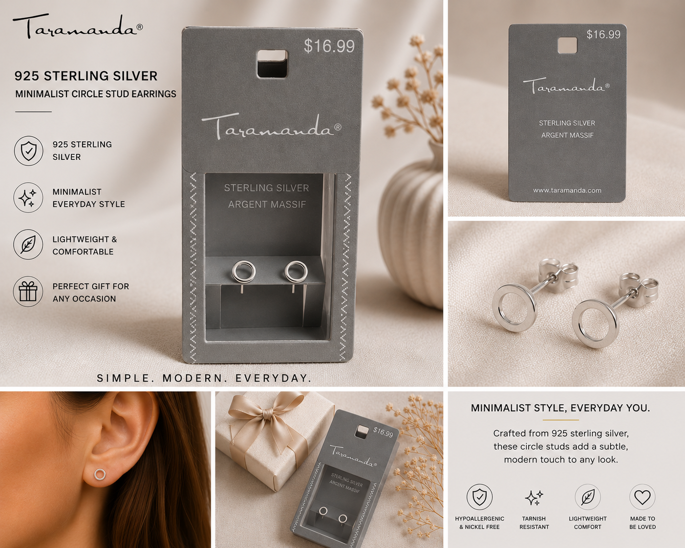 Sterling Silver Minimalist Circle Stud Earrings | Now Over 10% Off