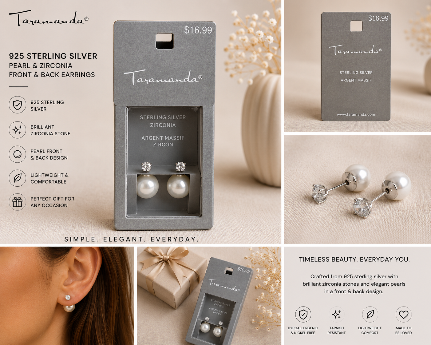 Sterling Silver Pearl & Zirconia Front Back Earrings | Now Over 10% Off