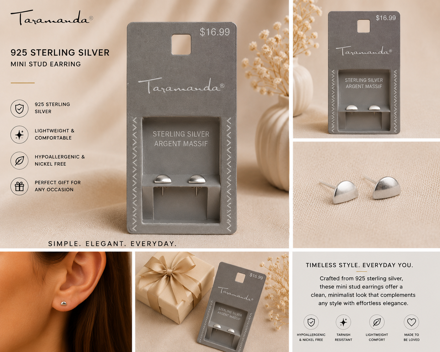 Sterling Silver Mini Stud Earrings – Minimalist Half Moon Studs | Now Over 10% Off