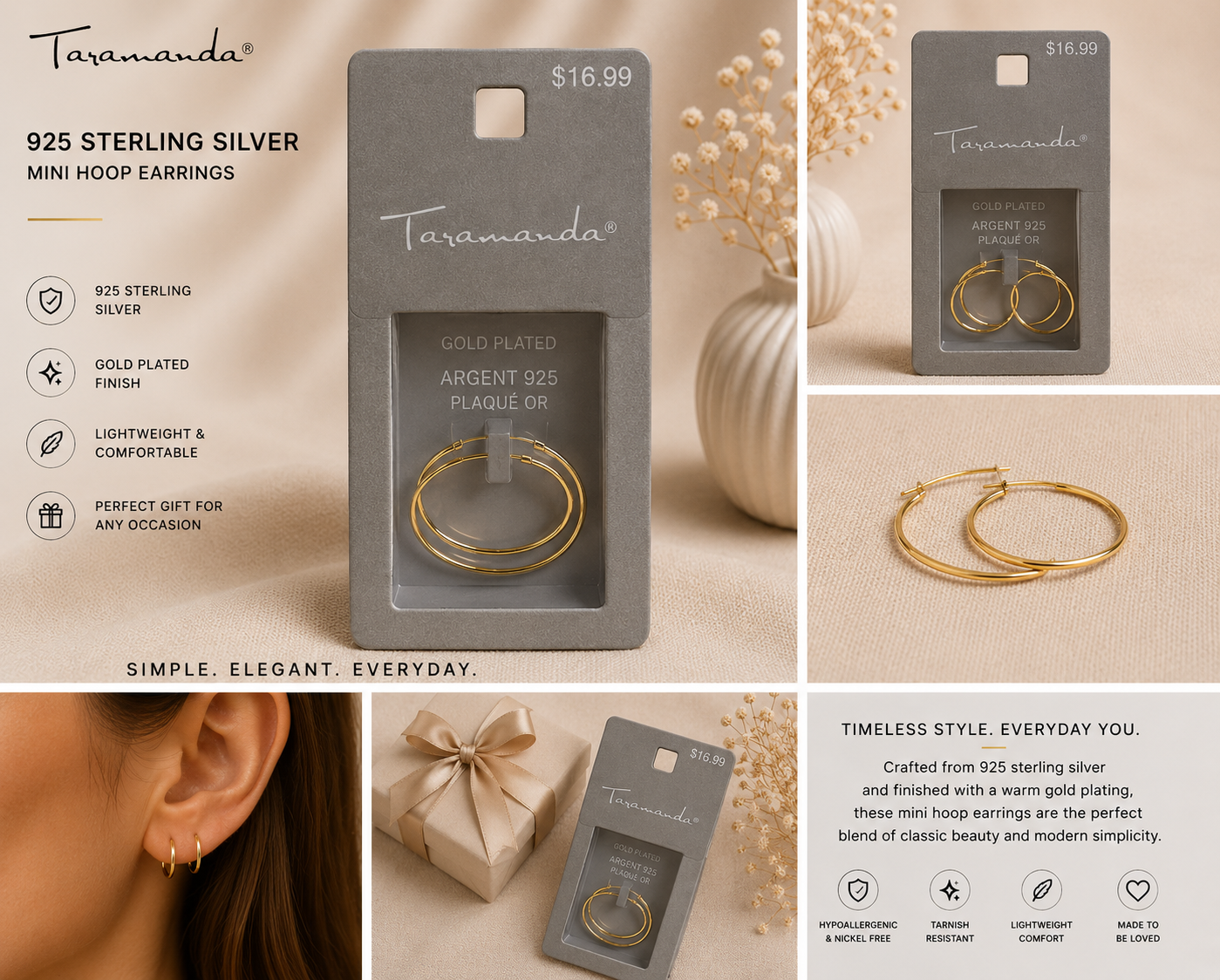 Sterling Silver Gold-Plated Mini Hoop Earrings | Now Over 10% Off