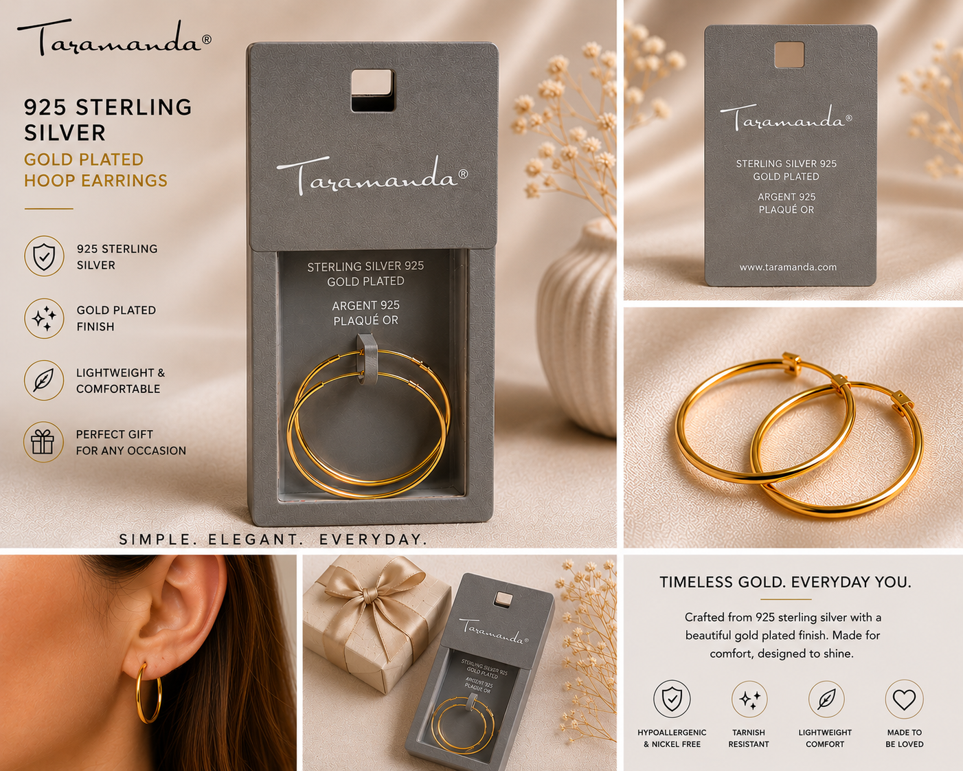 Sterling Silver Gold Plated Hoop Earrings – Minimalist Lightweight Everyday Hoops | | Now Over 10% Off