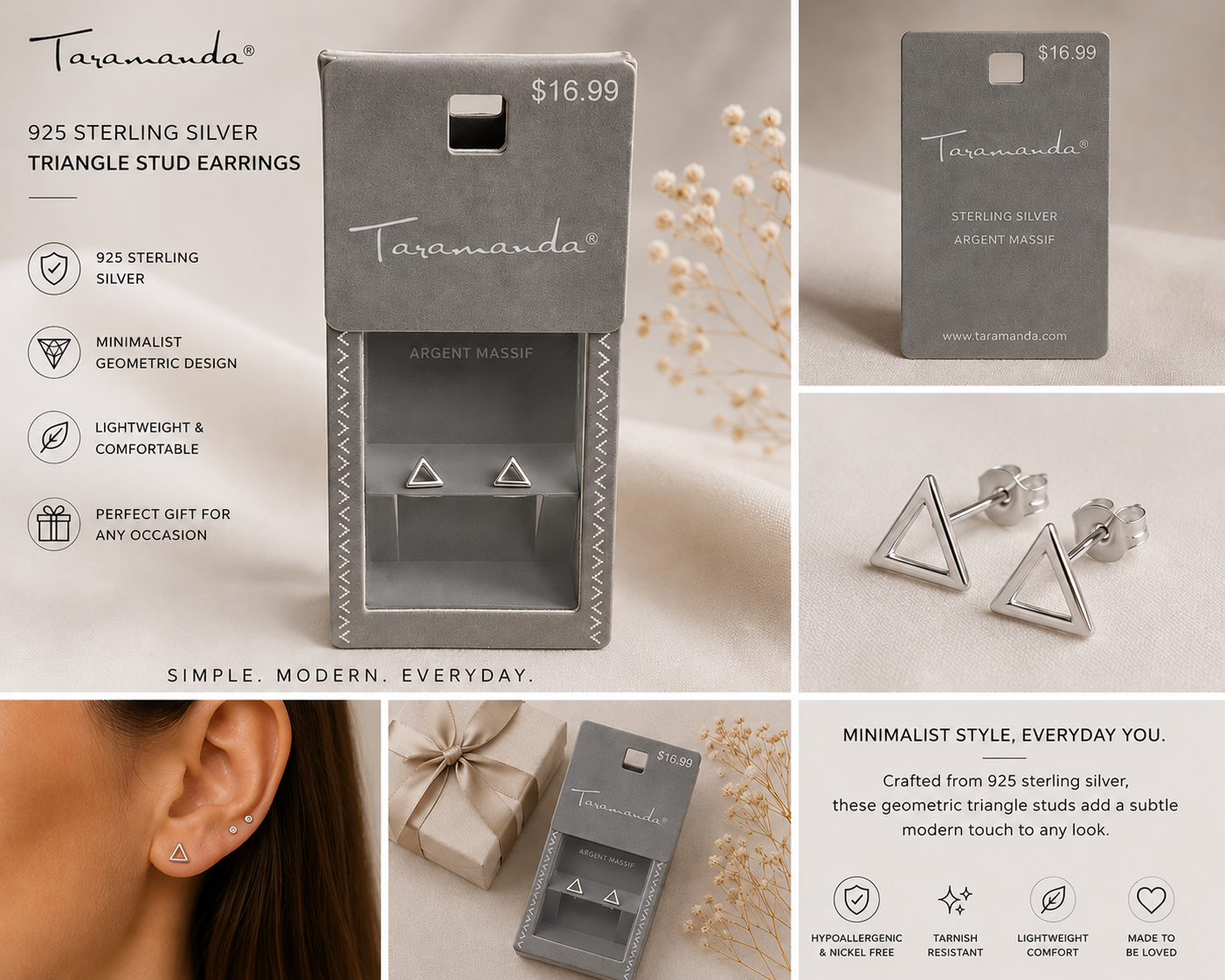 Sterling Silver Triangle Stud Earrings – Minimalist Geometric Everyday Jewelry | Over 10% Off